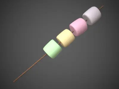 Mashmallows with Stick Low-poly 3D model