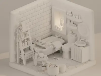 Isometric Cozy Stylized Bathroom Design for Unity Low-poly Game Low-poly 3D model