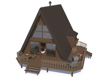 A Frame Log Cabin - Game Ready Low Poly  Low-poly 3D model