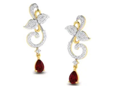 Gold Diamond Women Earring 3D print Model 3D print model 163