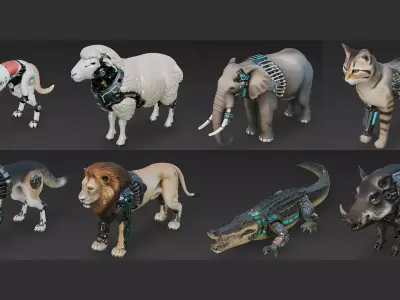 Cyber Animal Creature Bundle 8 Biomechanical Sci-Fi Low-poly 3D model