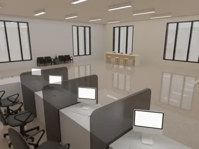 Bank Interior Low-poly 3D model