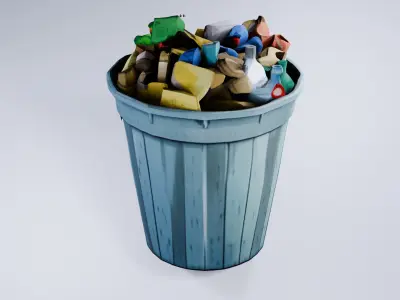 Stylized Trash Bin - Low Poly City Scene Prop 3D model
