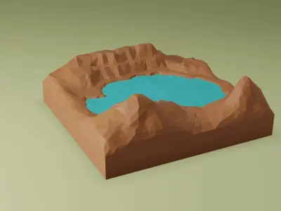 Isometric lake landscape Low-poly 3D model
