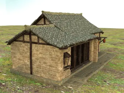 Ancient Asian houses Low-poly 3D model