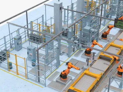  Industrial Vehicle Production Conveyor System Rigged 