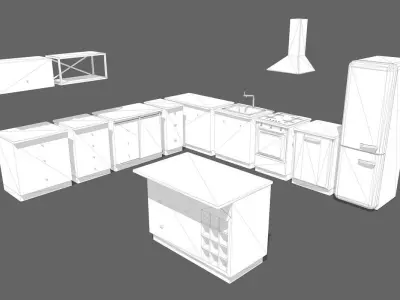 Kitchen cabinets and appliances set in industrial rustic style Low-poly 3D model