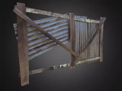 Wooden Fence With Iron Sheet Low-poly 3D model