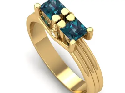 Ring Superb Twix   with two princess-cut gem stones 3D print model