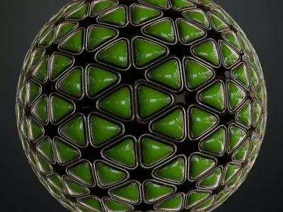Green Padded Triangular Sci-Fi Wall Panel PBR Seamless Texture