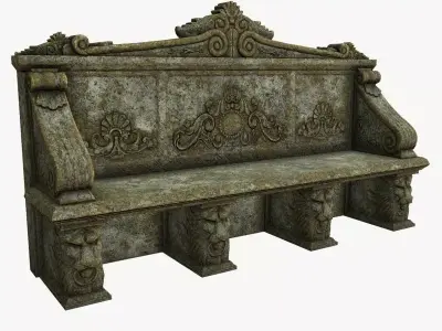 Stone Bench PBR Low-poly 3D model