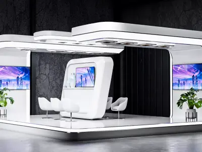 Futuristic White Exhibition Booth Design High-Quality 3D Model 3D model