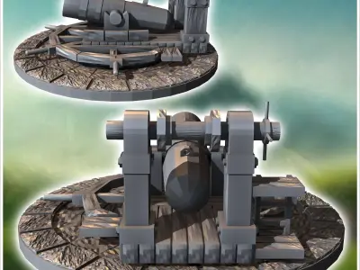 Medieval powder cannon on stone platform 2 - Medieval Gothic Feu 3D print model