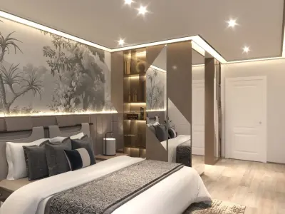 bedroom modern with walls and lighting 3D model