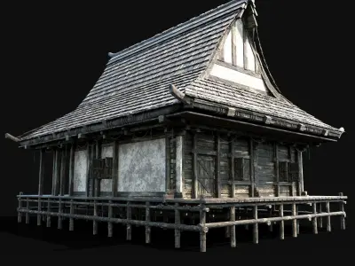 JAPAN CHINESE FEUDAL HOUSE DOJO ASIAN HUT CABIN VILLAGE SAMURAI Low-poly 3D model