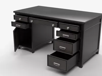 Black Wooden Office Desk with Upholstered Chair 3D model