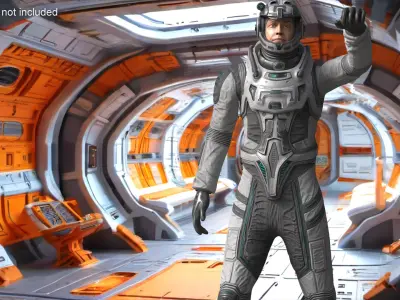  Futuristic Astronaut in Spacesuit no Visor Rigged for Cinema 4D 