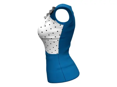 Asymmetric Neckline Cap Sleeve Vintage Polka Dot Blouse Low-poly 3D model