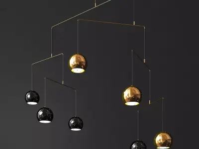 Mobile Brass and Black Spheres Chandelier 3D model