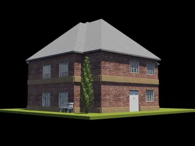 Set 6 Houses Detached with interiors Low-poly 3D model