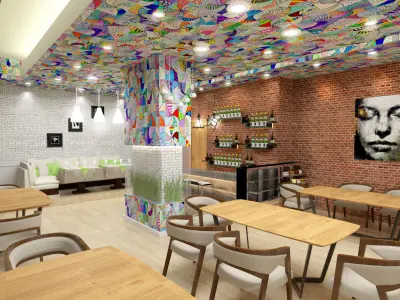 Modern industerial coffee shop 3d scene 3D model