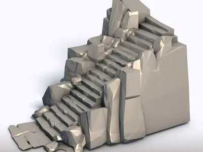 Low Poly Ladder in Stone Geometric Rock Carving Sculpture  3D print model