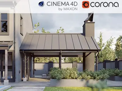 Corona - C4D scene files - Modern Farmhouse Exterior 3D model 3D model