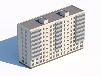 Soviet mid-rise apartment block with glazed balconies 3D model