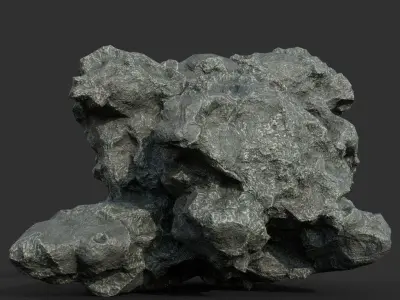 Low poly Damaged Black Rock B 190429 Low-poly 3D model