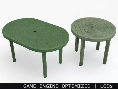 Garden Plastic Table Green - 3 Versions Low-poly 3D model