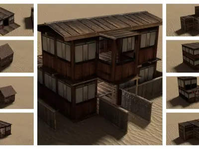 Modular Wooden Desert Houses Interior Exterior 4k Shanty Shack  Low-poly 3D model