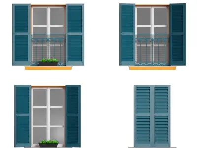 Facade window with louvered shutters 3D model