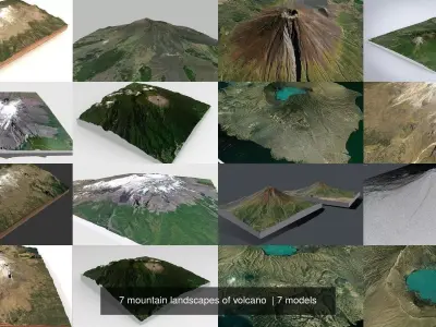 7 mountain landscapes of volcano  3D Model Pack