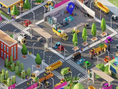 Low Poly Interior City Low-poly 3D model