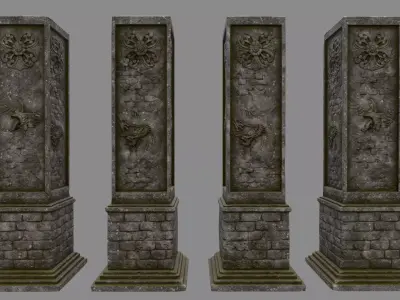 pillar 3 set of four stone columns Low-poly 3D model