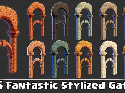 15 Fantastic Stylized Gates VOL01 Low-poly 3D model