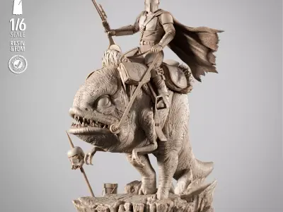 STAR WARS Mandalorain on Blurgg Sculpture 3D print model