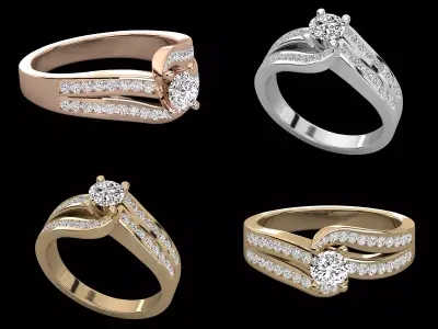 Round Diamond Engagement Ring CAD Design Double Pave Band 3D print model