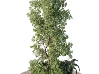 Green Benches Set Plants Tree 25 3D model