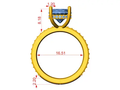 3 Carat Oval Cut Engagement Ring - 1mm stone at the shank  3D print model