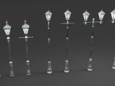Antique street lights asset Low-poly 3D model