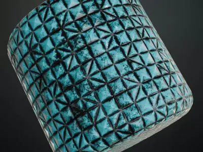 Modern Weathered Teal Geometric Pyramid Tiles PBR Seamless Texture