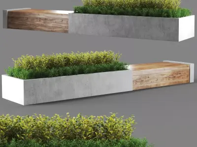 bench457 concrete bench with plants 3D model