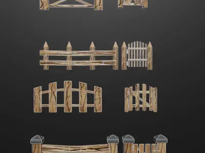 Fance and gate set Low-poly 3D model