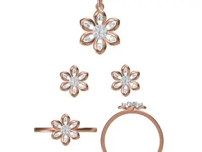 Light wt Ring Earrings Pendant set stl jcd 1-render details  3D print model