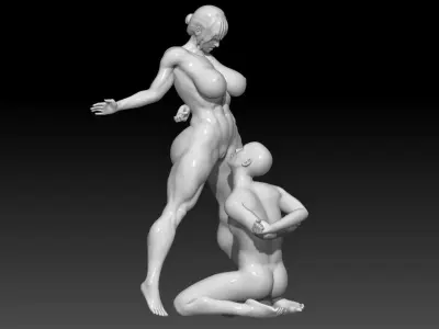 woman slaps man on floor 3D print model