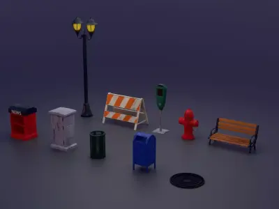 Urban Street Props Pack - Game Ready Assets Low-poly 3D model