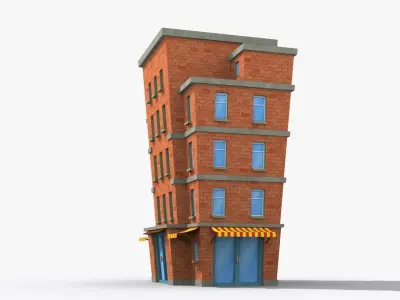 Cartoon Building x15 Low-poly 3D model