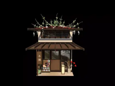 Stylized Japanese bookstore Diorama - Low-poly Low-poly 3D model