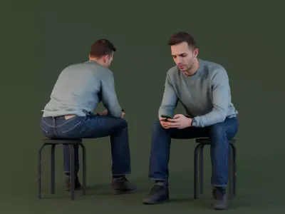 Everyday Commuter - Man Texting on Phone 3D model